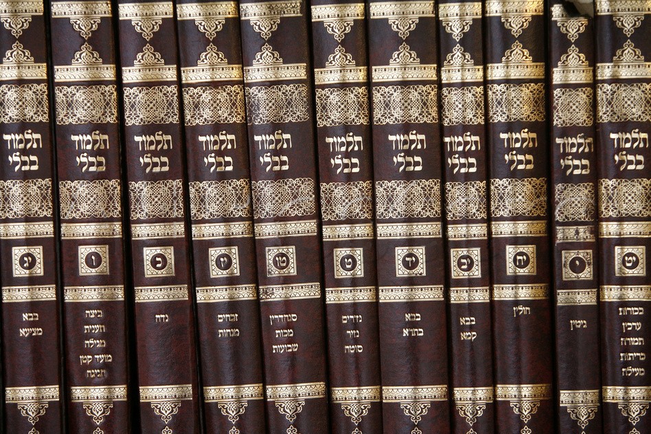 A shelf of Talmud volumes